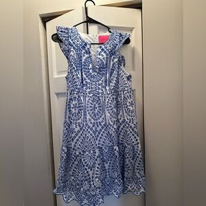 NWOT LILLY PULITZER KEILA DRESS SIZE 6 EYELET BLUEFIN MOROCCAN